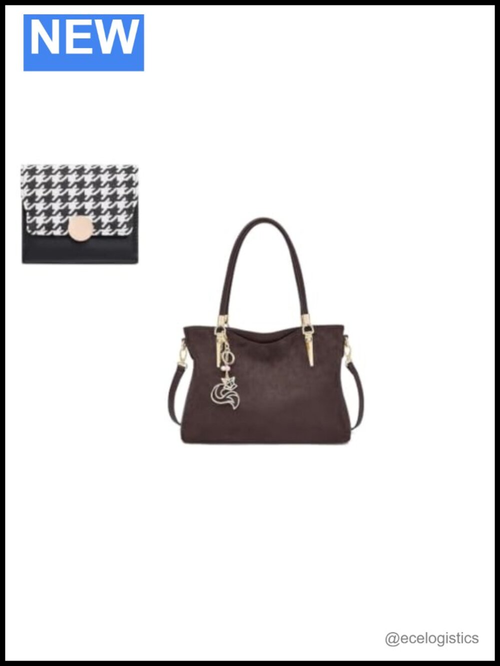 Genuine Leather Medium Tote Bag with Matching Small Wallet